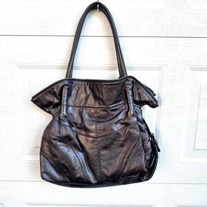 Junior Drake Metallic Black SOFT Leather Zip Detail Shoulder Bag Italian Leather